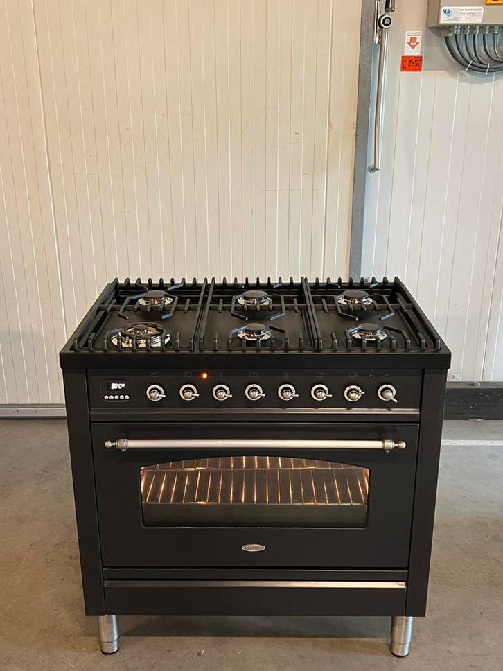 Luxe Boretti fornuis 6 pits - nostalgisch 90x60 antraciet, Witgoed en Apparatuur, Fornuizen, Ophalen of Verzenden
