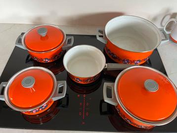 Vintage Brabantia Pannenset Oranje Bloemen - Diane beschikbaar voor biedingen
