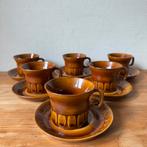 6 Vintage Bruin Keramieken Koffiekopjes Tulowice, Retro 70s, Huis en Inrichting, Keuken | Servies, Gebruikt, Ophalen of Verzenden