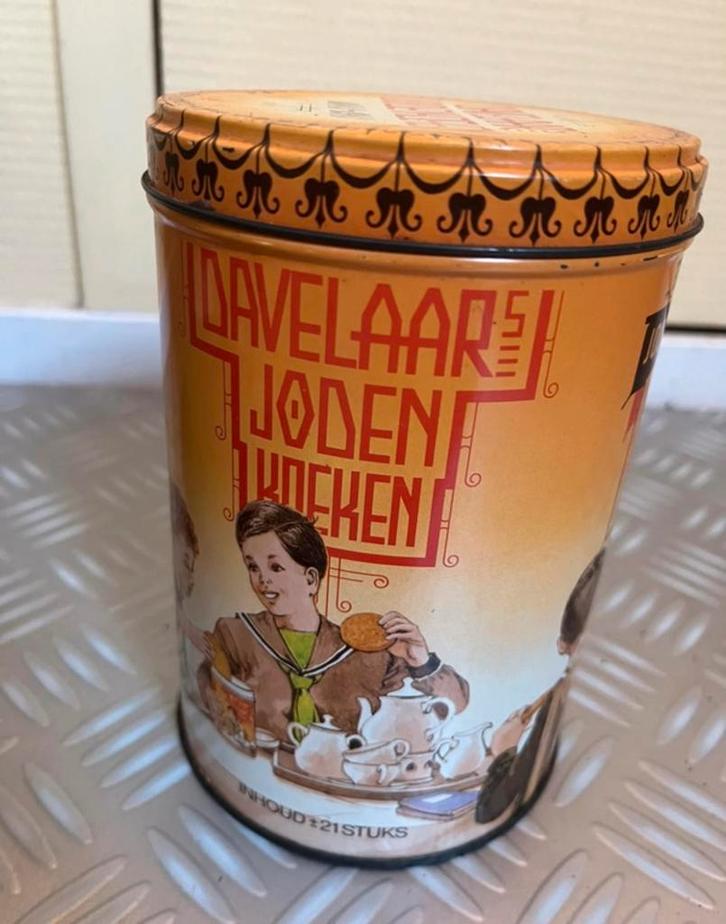 Vintage Davelaar Jodenkoeken Blik - 1883-1983, Verzamelen, Blikken, Gebruikt, Koek(jes), Overige merken, Ophalen of Verzenden