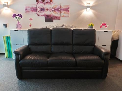 Zwart leren 3 zits bankstel hoge rugleuning, Huis en Inrichting, Banken | Bankstellen, Gebruikt, Driepersoons, 75 tot 100 cm, Leer
