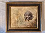 Impressionistisch schilderij Buffel gesigneerd., Ophalen of Verzenden
