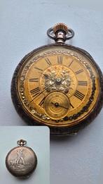 Antiek Zilveren Zakhorloge met Jagers Gravering achterop, Antiek en Kunst, Ophalen of Verzenden