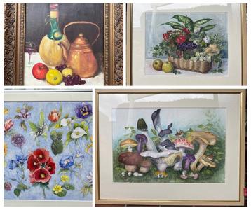 Klassieke Aquarel Bloem Schilderijen - Set van Vier beschikbaar voor biedingen