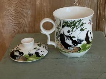 Pandaservies. Mok met deksel Panda decor China. NIEUW beschikbaar voor biedingen
