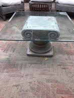 Salontafel zuil met glazen plaat, Huis en Inrichting, Tafels | Salontafels, Ophalen, Gebruikt, Rechthoekig, Minder dan 50 cm