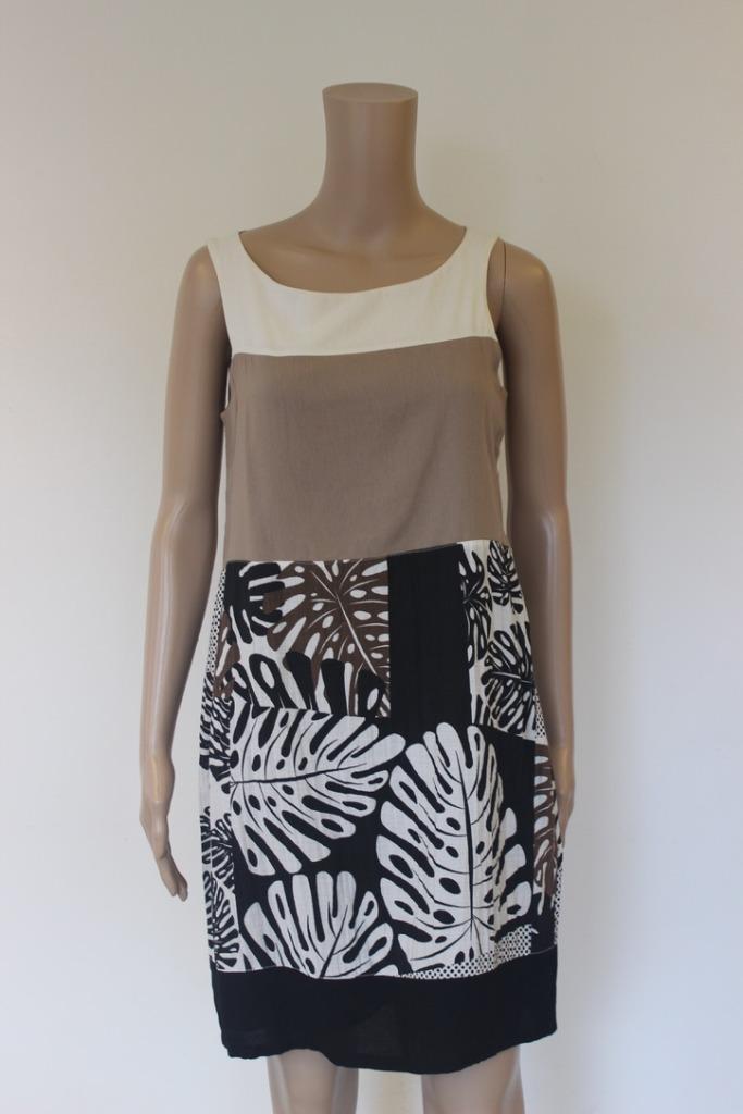 La Fee Maraboutée bruin/beige/wit/zwart jurkje maat 40, Kleding | Dames, Jurken, Zo goed als nieuw, Maat 38/40 (M), Beige, Boven de knie
