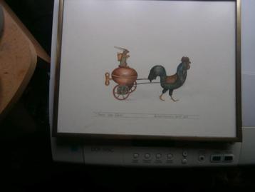 Mooie Aquarel voor CHRIS met Pasen Kip met Wagentje  beschikbaar voor biedingen