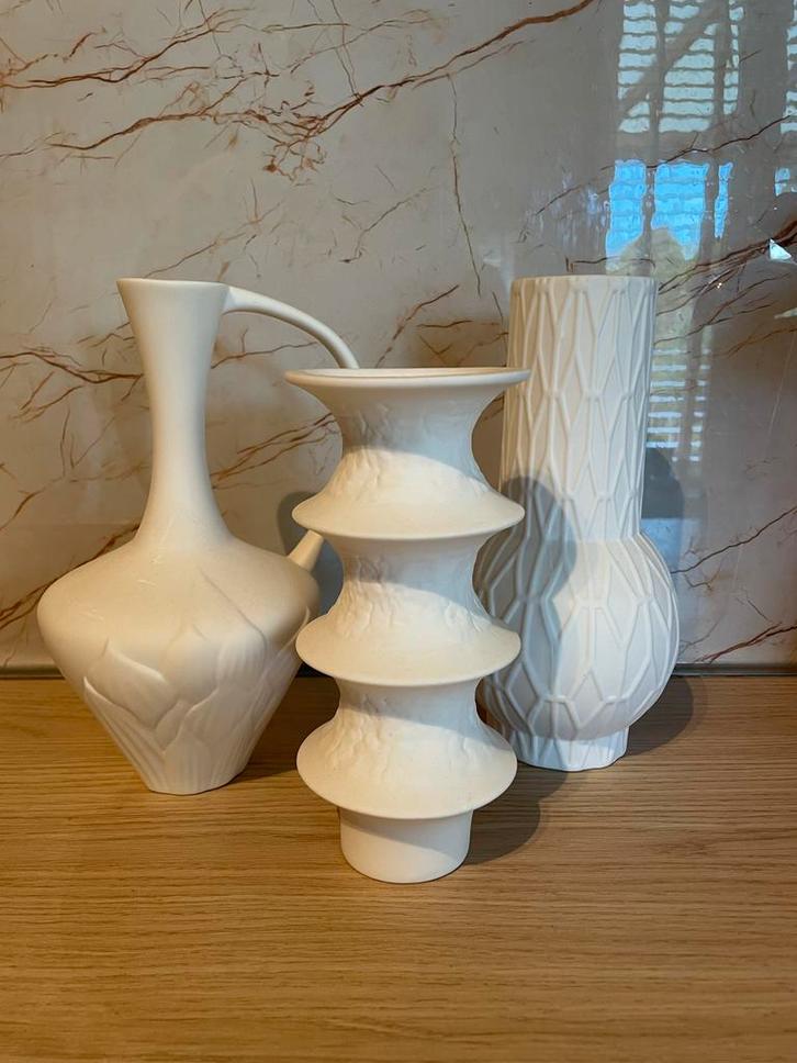 HK Living vaas / vaasjes set - Mat Porselein - 3 Stuks, Huis en Inrichting, Woonaccessoires | Vazen, Zo goed als nieuw, Wit, Minder dan 50 cm