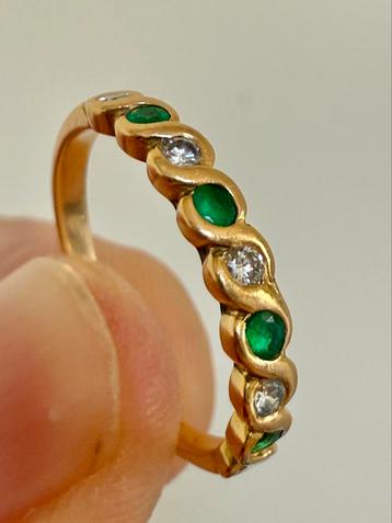 18 karaat gouden ring met smaragd en natuurlijke VS diamant! beschikbaar voor biedingen