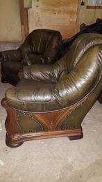 Eiken leder kuip bankstel met stoelen leder, Huis en Inrichting, Ophalen, Gebruikt, 75 tot 100 cm