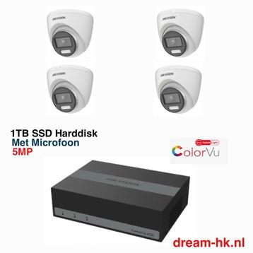 5MP Hikvision Hybrid ColorVu AcuSense HDTVI set/DVR+4camera beschikbaar voor biedingen