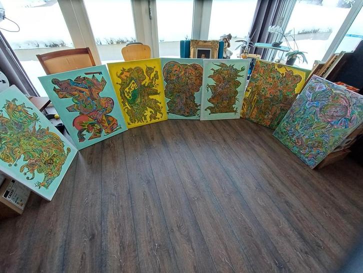 7 Schilderijen van Bert Peeters - Olieverf op Linnen, Antiek en Kunst, Kunst | Schilderijen | Abstract, Ophalen