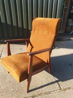 Retro rookstoel warm oranjebruin boucle stof, Ophalen, Gebruikt, Stof, 50 tot 75 cm