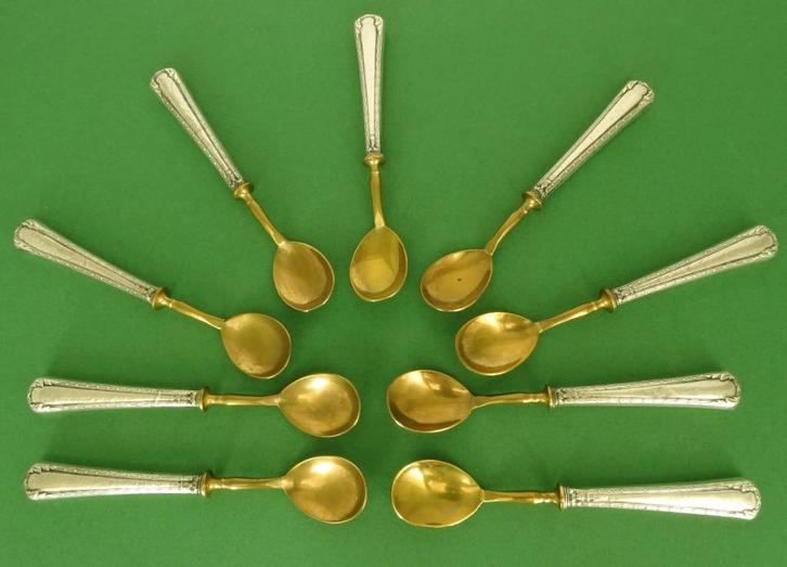 Dessertlepel 9x zilver heft en brons bak Franz Mosgau antiek, Antiek en Kunst, Antiek | Bestek, Ophalen of Verzenden