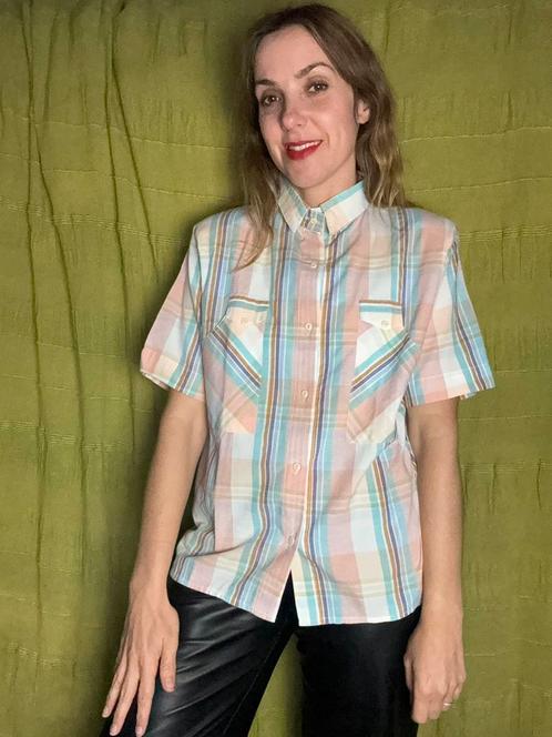 Vintage blouse / overhemd / shirt - geruit - 40/L/large, Kleding | Dames, Blouses en Tunieken, Gedragen, Maat 38/40 (M), Ophalen of Verzenden