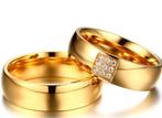 Trouwen stalen met goud ring voor hem en haar, Sieraden, Tassen en Uiterlijk, Ringen, Nieuw, Goud, Met edelsteen, 17 tot 18