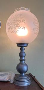 Tinnen tafellamp 52 cm hoog, Huis en Inrichting, Ophalen, Zo goed als nieuw, Glas, 50 tot 75 cm
