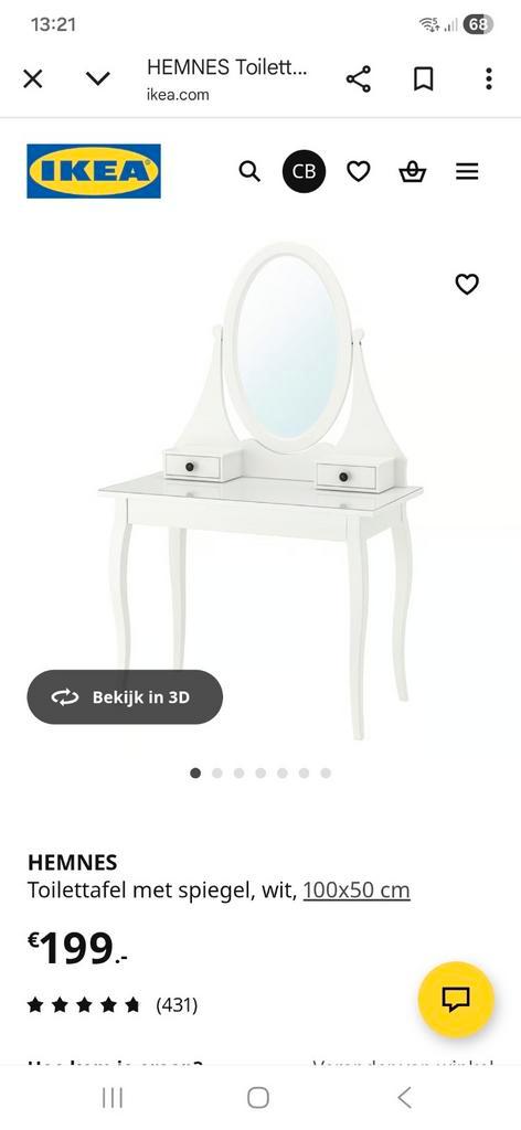 Ikea opknap kaptafel wit zaandam, Huis en Inrichting, Tafels | Kaptafels, Gebruikt, Minder dan 100 cm, 50 tot 100 cm, Hout, Ophalen