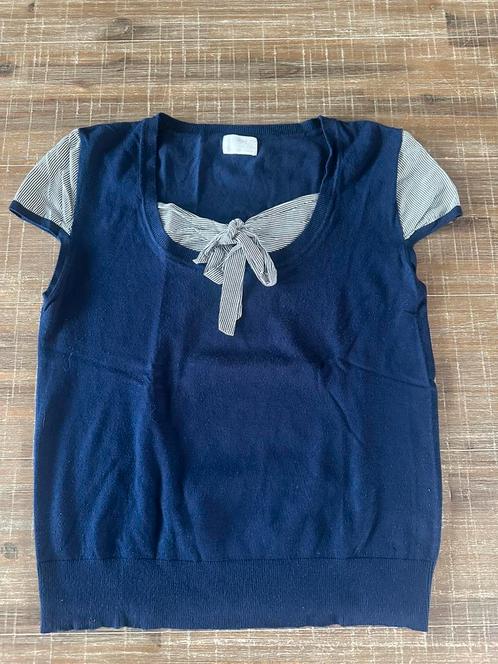Blauwe dames spencer met gestreept kraagje met strik maat L, Kleding | Dames, Truien en Vesten, Zo goed als nieuw, Maat 42/44 (L)