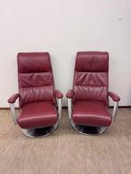 2x relax fauteuils, donkerrood, leer, Ophalen, Minder dan 75 cm, Leer, Zo goed als nieuw