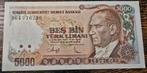 Turkije 5000 lira 1970 H64776250, Postzegels en Munten, Bankbiljetten | Europa | Niet-Eurobiljetten, Ophalen of Verzenden