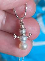 14 karaat witgouden ketting met parelhanger sneeuwpop, Sieraden, Tassen en Uiterlijk, Kettingen, Ophalen of Verzenden, Zo goed als nieuw
