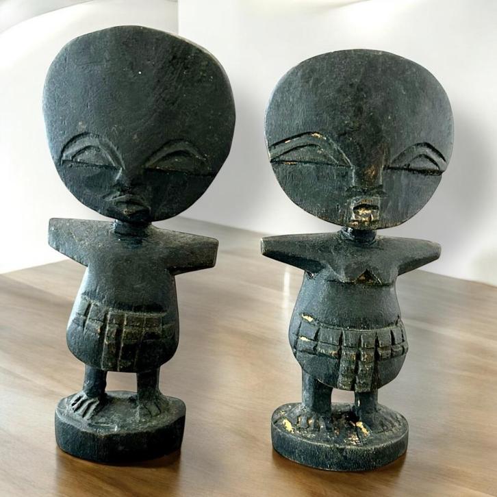 Set van 2 vruchtbaarheidspoppen uit West-Afrika., Antiek en Kunst, Kunst | Beelden en Houtsnijwerken, Ophalen of Verzenden
