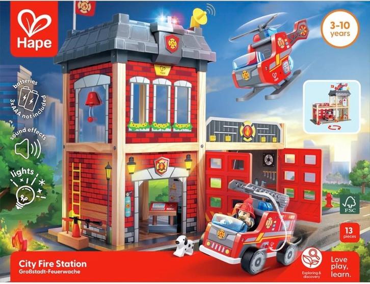 Hape Houten brandweerkazerne (48 x 60 cm), Kinderen en Baby's, Speelgoed | Houten speelgoed, Nieuw, Overige typen, Ophalen of Verzenden