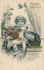 MEISJE mand met bloemen en hond uit jaren 30, Verzenden, 1920 tot 1940, Gelopen, Kinderen