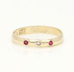 Vintage 14 karaat gouden ring met robijn en diamant, Sieraden, Tassen en Uiterlijk, Ringen, Vintage, 19 tot 20, Vintage, Vintage