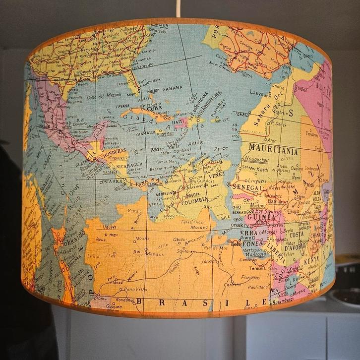 Wereldkaart Lampenkap, Huis en Inrichting, Lampen | Lampenkappen, Gebruikt, 25 tot 50 cm, Rond, Bruin, Blauw, Overige kleuren