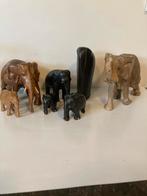 7 Houten Olifanten Beelden - Set, Ophalen of Verzenden, Gebruikt, Hout, Dierenbeeld