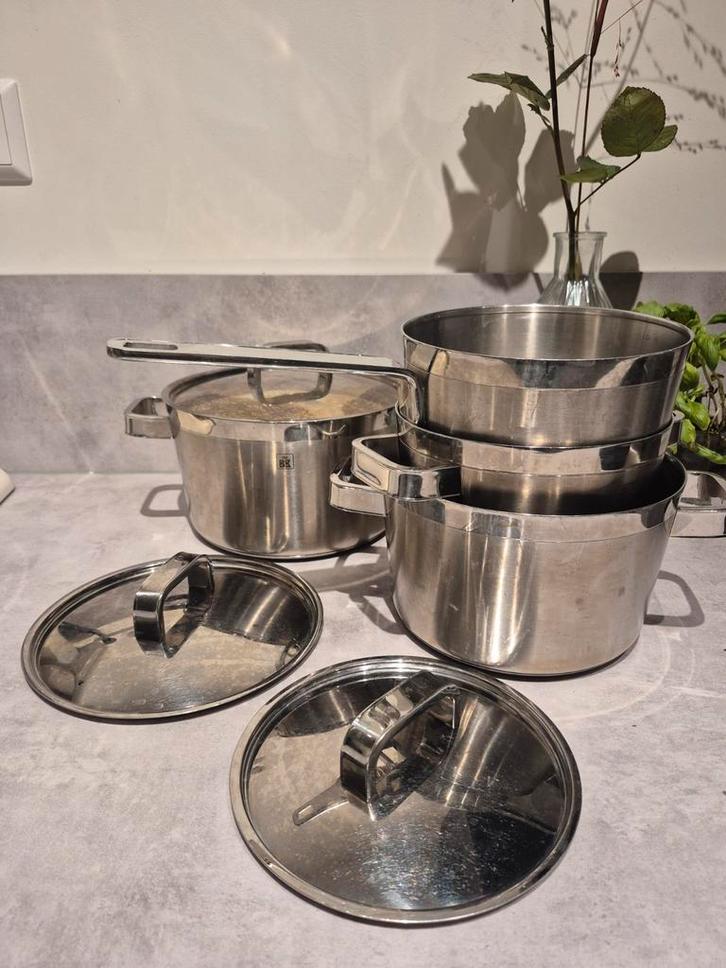 BK Pannenset - 3L, 2L, 2x 1.5L, Huis en Inrichting, Keuken | Potten en Pannen, Gebruikt, Pannenset, Rvs, Inductieplaat, Keramische plaat