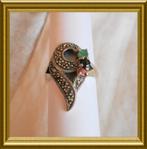 Mooie zilveren ring met markasietjes en edelsteentjes, Sieraden, Tassen en Uiterlijk, Antieke sieraden, Ophalen of Verzenden, Zilver