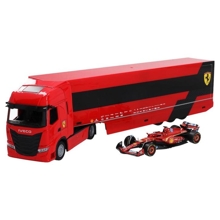 Bburago 1:43 Ferrari SF-24 + Iveco S-Way 570 Charles Leclerc, Hobby en Vrije tijd, Modelauto's | 1:43, Nieuw, Auto, Overige merken