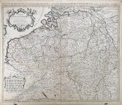 Kopergravure kaart zuidelijke Nederlanden Delisle 18e eeuw, Antiek en Kunst, Kunst | Etsen en Gravures, Ophalen of Verzenden