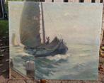 ~1930 Zeilende bootje bij haven, olieverf, G. Morel?, Ophalen of Verzenden