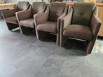 4 Eetkamerstoelen met wieltjes, stoffen bekleding bruin, Huis en Inrichting, Stoelen, Ophalen, Gebruikt, Bruin, Vier