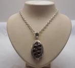Zilveren lange ketting met grote hanger met granaat nr.1817