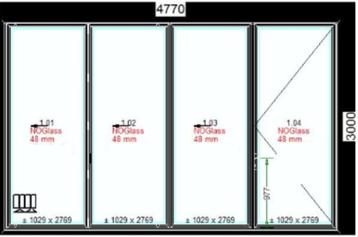NIEUW Aluminium vouwwand harmonicadeur 4770x3000mm Geen glas beschikbaar voor biedingen