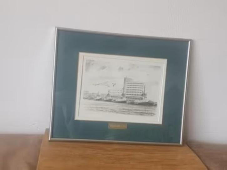 Ets Ad. M. Oudes sleepboten Wijsmuller IJmuiden, Antiek en Kunst, Kunst | Etsen en Gravures, Ophalen