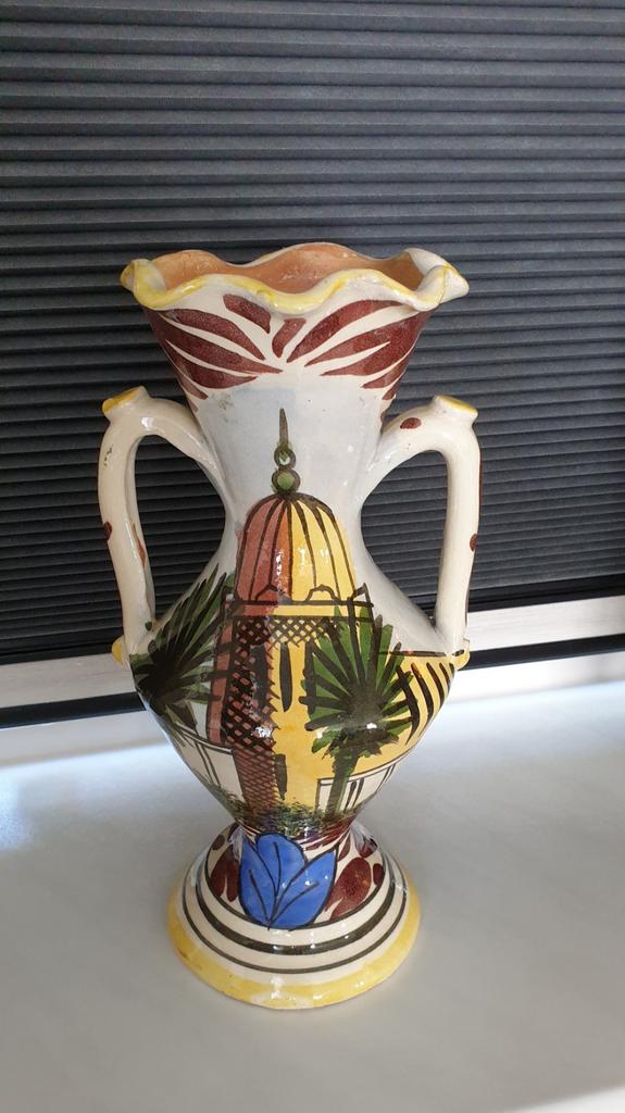 Mooie Marokkaanse aardewerk vaas, 29 cm, Gebruikt, Overige kleuren, Aardewerk of Porselein, Ophalen of Verzenden