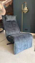 Relaxstoel petrol velours met accu en nekkussen, Ophalen, Minder dan 75 cm, Zo goed als nieuw, Stof