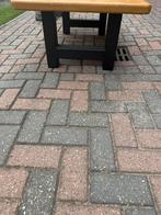 Eiken salontafel stalen onderstel, 50 tot 100 cm, 50 tot 75 cm, Eikenhout, Zo goed als nieuw