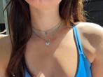 Dubbele vlinder ketting met diamantjes nieuw, Ophalen of Verzenden, Nieuw, Zilver, Overige materialen