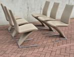 6 Rolf benz design eetkamerstoelen 7800 mooi leer latte kl., Ophalen, Gebruikt, Bruin, Metaal