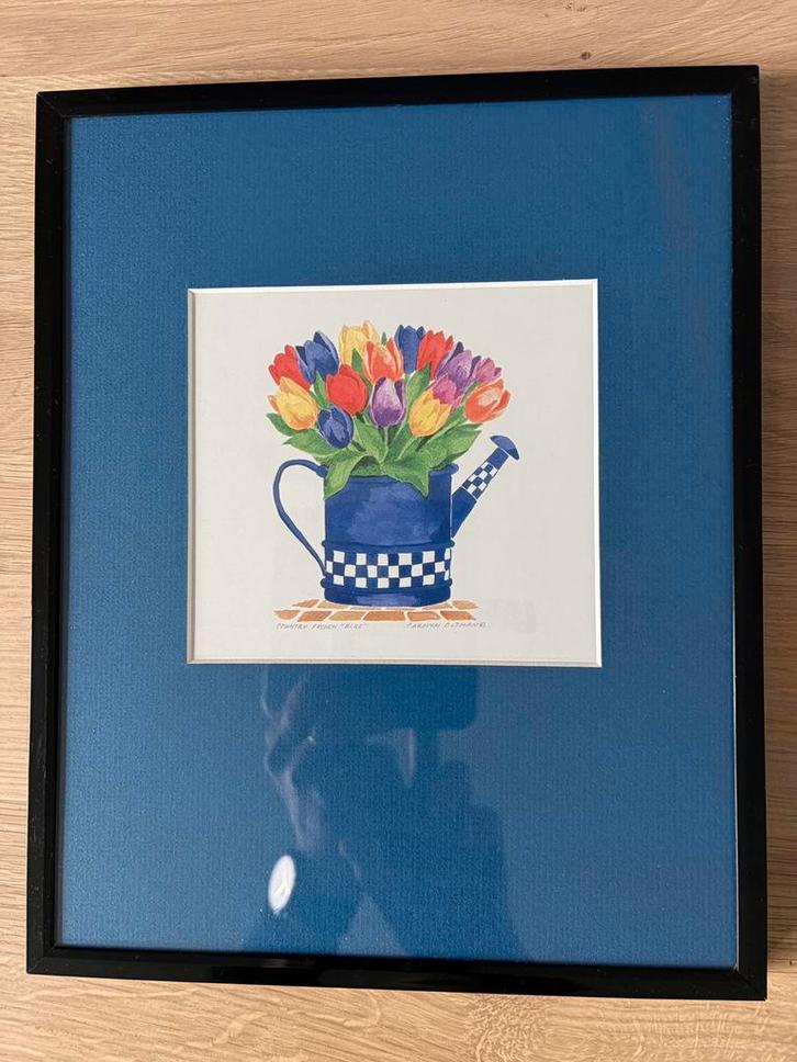 Ingelijste Aquarel met Tulpen, Huis en Inrichting, Woonaccessoires | Schilderijen, Tekeningen en Foto's, Zo goed als nieuw, Schilderij