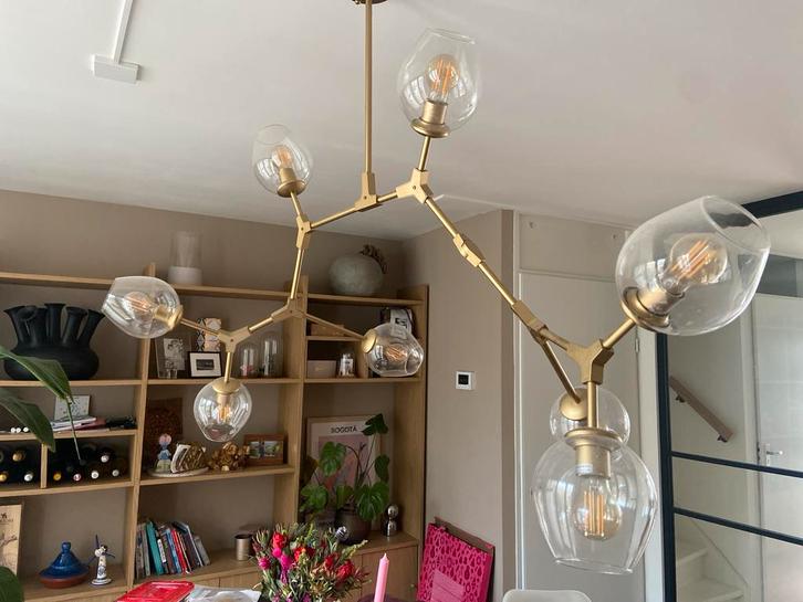 Moderne hanglamp met 8 glazen bollen, Huis en Inrichting, Lampen | Hanglampen, Zo goed als nieuw, 50 tot 75 cm, Glas, Ophalen