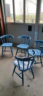 Blauwe houten stoelen - set van 4, Tuin en Terras, Ophalen, 4 zitplaatsen, Gebruikt, Stoel